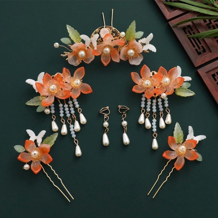 Tassel Chinese Style Hairpin Set Exquisite Flower  Hanfu Hair Stick Hair Comb Alloy Girl Hair Accessories