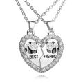 Hot Pink Blue Sequin Stitching Heart Broken Best Friends Necklace Pendant Chain BFF Friendship Jewelry Gifts For Kids 2PCS/Set. 