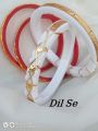 Golden Metal Work Trendy Unique White And Red Plastic Shakha Bangles Pola- 4 Pcs. It'S For Women Party , Wedding - Must Have. 
