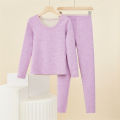 Thermal underwear ladies suit, wool silk thickened round neck cation autumn coat autumn pants base integrated winter pajamas. 