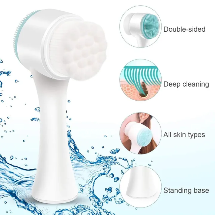 Manual Facial Cleansing Brush, 2-in-1 Skin Care face Brush, Silicone Facial Scrubber Manual Dual Face Wash Brush for Deep Pore Exfoliation Massaging