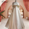 Glamrous Satin Long Sleeves High Neck Wedding Dress Chapel Train Dubai Muslim Ball Gown Woman Formal Occasion Dresses Vestidos.