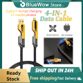 BlueWow 65W Fast Charging Plug-in Four-in-one Fast Charging Data Cable Metal Interface Can Charge Any Device with High-speed Transmission, Light, Small and Cool Data Cable. 