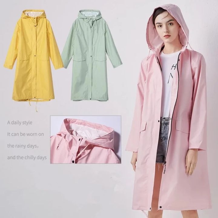 Women New Stylish Long Raincoat Waterproof Rain Jacket with Hood