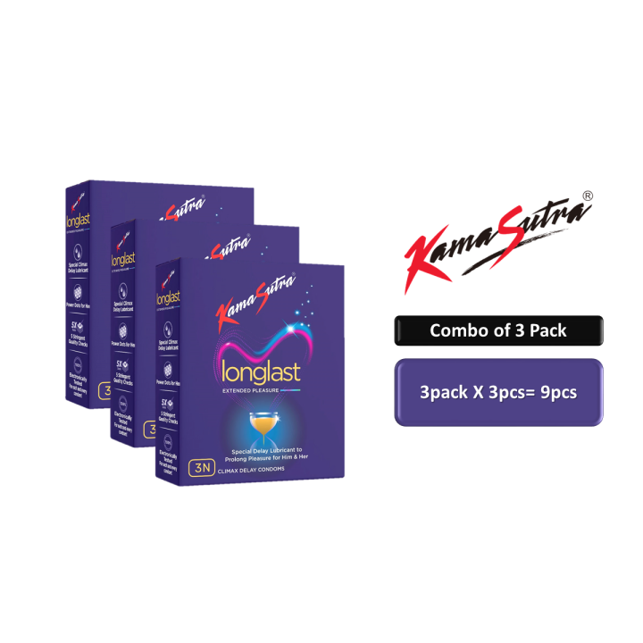 KamaSutra LongLast Condoms  Combo of 3 Packs (9 Pcs)