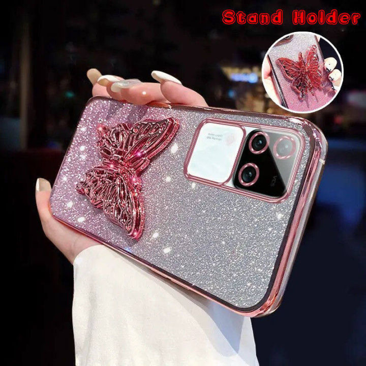 Phone cover Vivo V30 V30 Pro V30e 5G V30 Lite case Back cover Cute  Butterfly Stand Luxury Slim Gradient Plating Glitter Girls Phone Case Clear  Soft