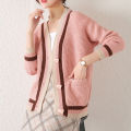 Female Sweater Coat Loose Western Style Button Stitching Striped Outer Wear Sweater Thick Cardigan Knitted Sweater For Women.