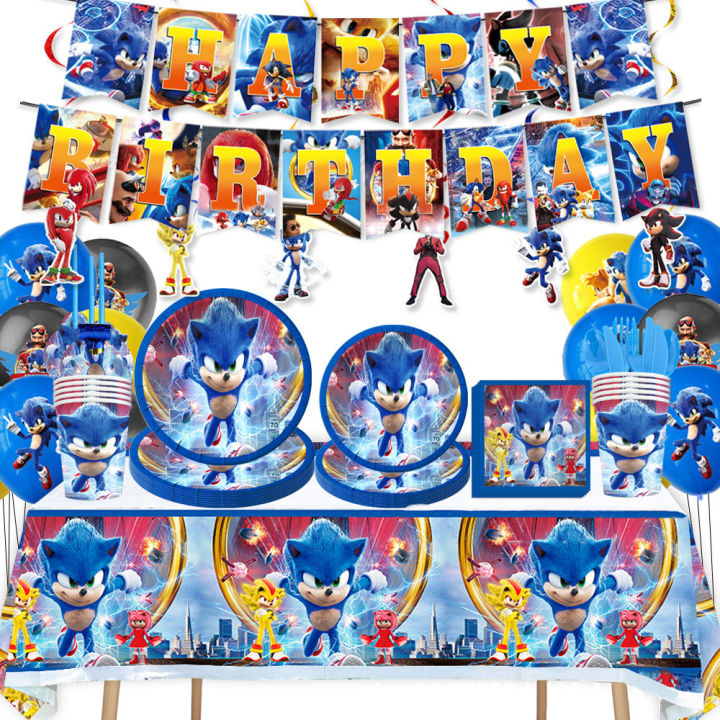 Sonic the Hedgehog Birthday Party Decoration Happy Party Banner Flag Sonic Cake Topper Latex Balloons Party Supplies Gift Bags