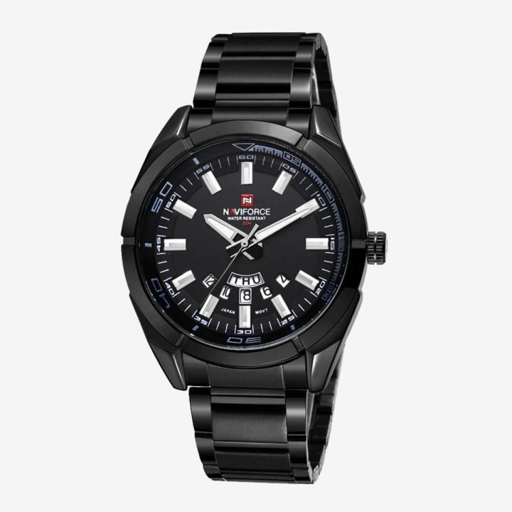 NAVIFORCE NF9038 - Black Stainless Steel Analog Watch for Men - Black