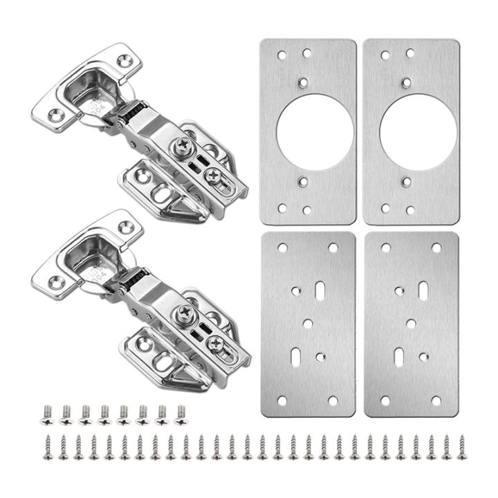 4Pack Cabinet Hinge Repair Plate with 2Pack Full Overlay Soft Closing Cabinet Hinges-Hinge Repair Kit Plate for Cabinet Durable Easy to Use