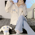 Spring and autumn cartoon sweet embroidery cinnamon dog pajamas women's long sleeves and long pants Internet celebrity live broadcast micro-business home clothes on behalf of the hair. 
