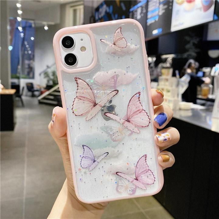 Butterfly Bling Clear Case for iPhone 13 12 11 Pro X XS Max XR Plus  Glitter Case,Cute Butterflies Design Soft Slip Resistant Protective Phone 