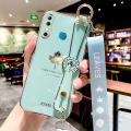 For Infinix Hot 8 Back Cover with Lanyard + Wristband Fashion Shiny Maple Leaf Plating Bumper Stand Holder Case Camera Protection Soft Silicone Mobile Phone Cases. 