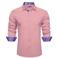 Luxury Silk Shirts for Men Long Sleeve Solid White Gold Pink Blue Green Black Two Color Slim Fit Male Blouses Tops Barry Wang.