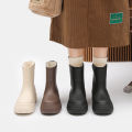 New fashion women's rain boots medium and low waterproof anti-slip rain boots winter velvet detachable water shoes soft sole rubber shoe cover.