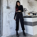 Black Cargo Pants Women Streetwear Harajuku Gothic High Waist Trousers Techwear Kpop Oversized Autumn Winter Loose Pants.