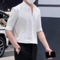Slim Fit Stand Collar Shirt Men Solid Color Shirt Stylish Stand Collar Men's Shirt for Business Commute Office Slim Fit Half. 
