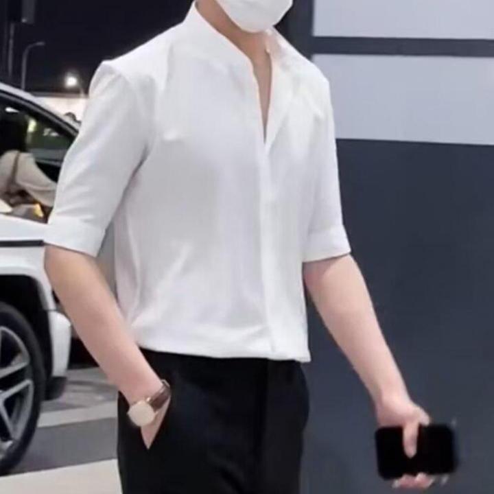 Slim%20Fit%20Stand%20Collar%20Shirt%20Men%20Solid%20Color%20Shirt%20Stylish%20Stand%20Collar%20Men's%20Shirt%20for%20Business%20Commute%20Office%20Slim%20Fit%20Half%20-%20Image%205