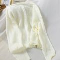 Women cardigan Sweaters Korean Sweet V-neck Floral Printing Hollow Out Knitted Cardigans Female Casual Long sleeve Sweater Coat. 