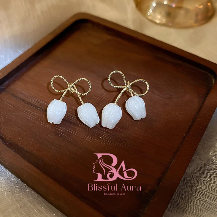 White%20Color%20Bowknot%20Tulip%20Flower%20Stud%20Earrings%20For%20Women%20-%20Image%203