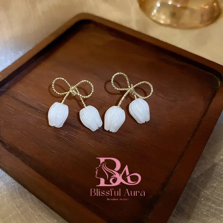 White%20Color%20Bowknot%20Tulip%20Flower%20Stud%20Earrings%20For%20Women%20-%20Image%203