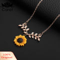 Carat Sunflower Leaf Charm Clavicle Chain Necklace Ear Studs Earring Women Jewelry Set. 