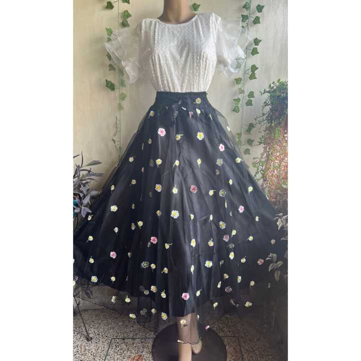 Black Floral Skirt set For Women