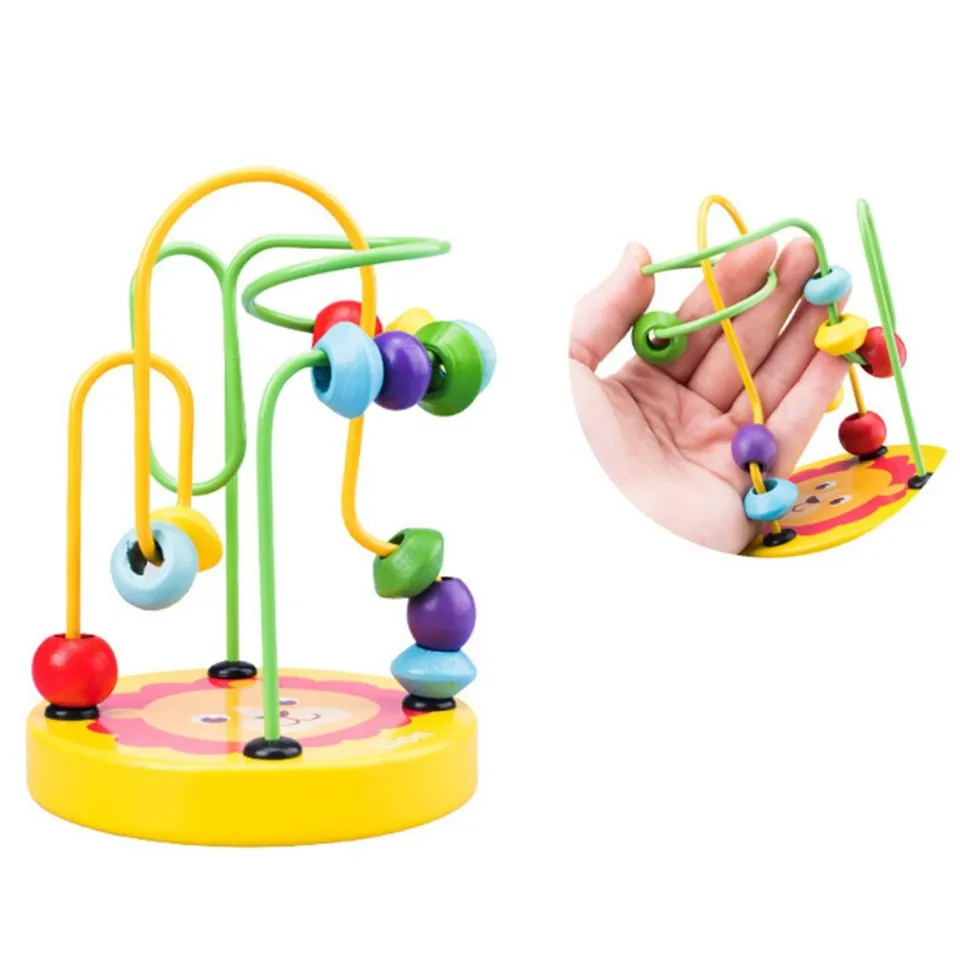 Baby Montessori Educational Math Toy Wooden mini Circles Bead Wire