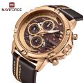 NAVIFORCE NF9110 - Black PU Leather Wrist Watch for Men- Brown & Rose Gold. 