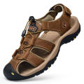 Summer Men Sandals Genuine Leather Mens Casual Shoes Outdoor Men Leather Sandals for Men Beach Shoes Roman Shoes Plus Size 38-48.