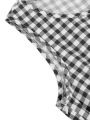 Tonval Gingham 50s Pinup Rockabilly Cotton Dresses for Women 2022 O-Neck Sleeveless High Waist Plaid Pleated Vintage Dress.