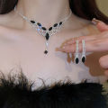 3Pcs Fashion Vintage Geometric Hollow Rhinestone Necklace Earrings For Women Versatile Wedding Bride Jewelry Sets Accessories Qoddess. 