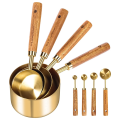 Measuring Cups and Spoons Set of 8, Wood Handle with Metric and US Measurements,Stainless Steel, for Cooking and Baking.