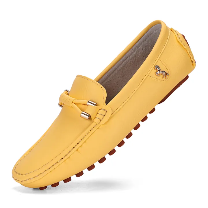 YRZL Yellow Loafers for Men Casual Leather Shoes Mens Loafers Moccasins Breathable Slip on Big Size 48 Driving Shoes for Men KEEMEEUYZO
