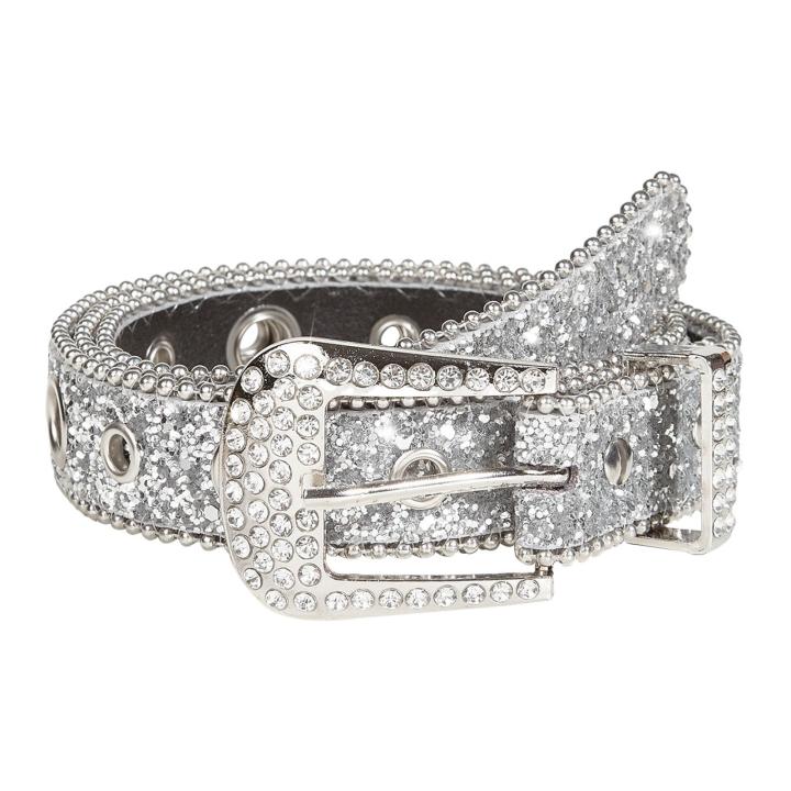 Men Women Rhinestone Belt Western Cowgirl Cowboy Bling PU Leather Belt Jeans Pants for Trendy Costume Accessories Eyelet Belt