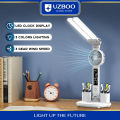 UZBOO Desk Lamp Double-head Table Lamps Eye Protection Lights 3 Color Touch Dimming Lamp Desk Light Modern Table Lamp With Fan Function Work And Pen Container Function Easy Use For Office Dormitory Bedroom. 