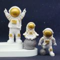 3Pc Astronaut Decor Action Figures and Moon Home Decor Resin Astronaut Statue Room Office Desktop Decoration Presents Boy Gift. 