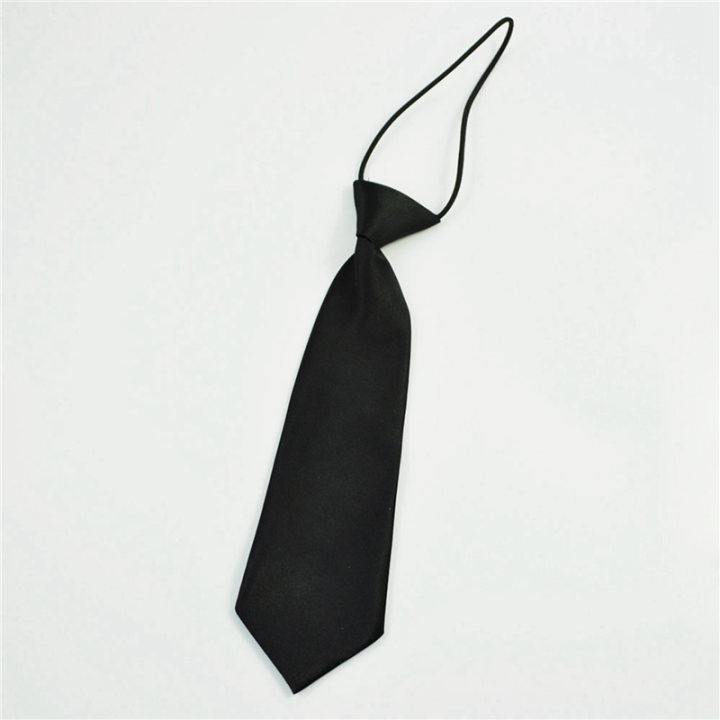 3X%20Solid%20Black%20Polyester%20Elastic%20Slim%20Necktie%20Neck%20Tie%20for%20Child%20-%20Image%202