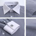 New M~6XL Cotton Men's French Cuffs Business Long Sleeve Shirt Stripes Comfortable Standard Elegant Formal Shirts Cufflink Top.