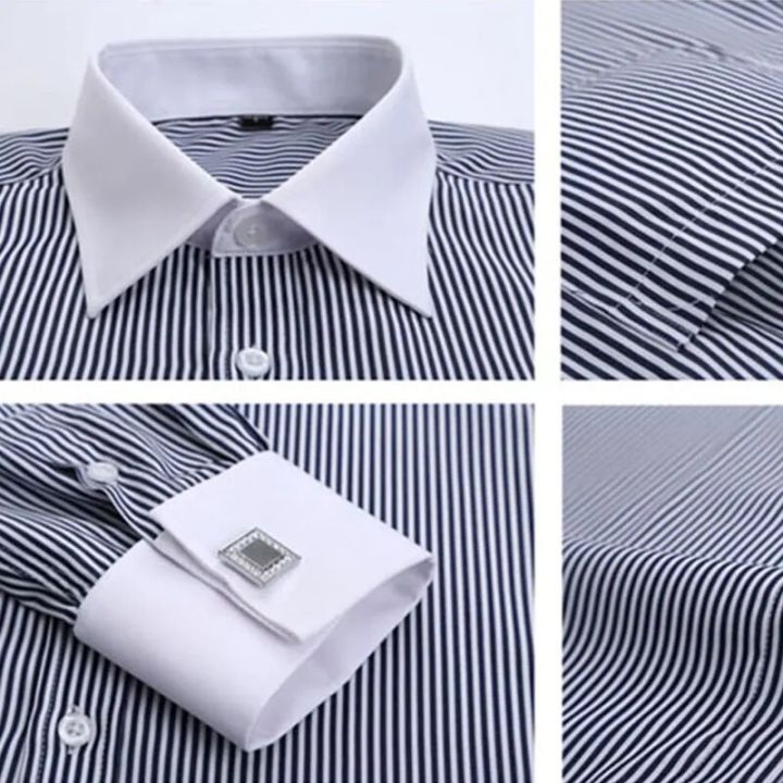 New%20M~6XL%20Cotton%20Men's%20French%20Cuffs%20Business%20Long%20Sleeve%20Shirt%20Stripes%20Comfortable%20Standard%20Elegant%20Formal%20Shirts%20Cufflink%20Top%20-%20Image%206