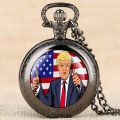 【LuckyBabyFans Store】Donald Trump President Theme Necklace Quartz Pocket Watch Chain Clock Collectibles Make America Great Gift Men Women. 