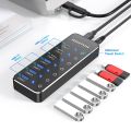 RSHTECH Powered USB Hub 3.2 USB C Splitter 10Gbps Data Hub with Individual Touch On/Off Switches USB Extension for MacBook Mac.
