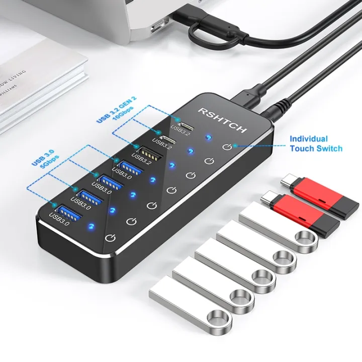 RSHTECH%20Powered%20USB%20Hub%203.2%20USB%20C%20Splitter%2010Gbps%20Data%20Hub%20with%20Individual%20Touch%20On/Off%20Switches%20USB%20Extension%20for%20MacBook%20Mac%20-%20Image%203