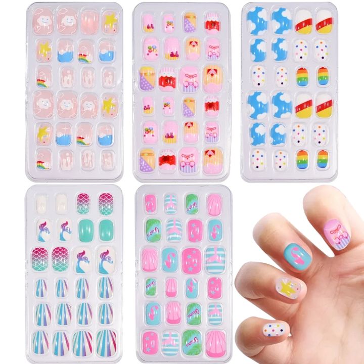 120pcs/Set%20Cartoon%20Design%20Children%20Nails%20Art%20Girl%20Convenient%20Wearable%20Stick%20On%20False%20Nails%20Tips%20Cute%20Press%20On%20Nail%20Strips%20-%20Image%204
