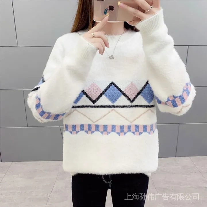 Women's%20Sweater%202024%20Autumn%20and%20Winter%20Clothing%20New%20Korean%20Style%20Mink%20Fur%20Half%20Turtleneck%20Loose%20Thick%20Knitted%20Bottoming%20Shirt%20Pullover%20-%20Image%203