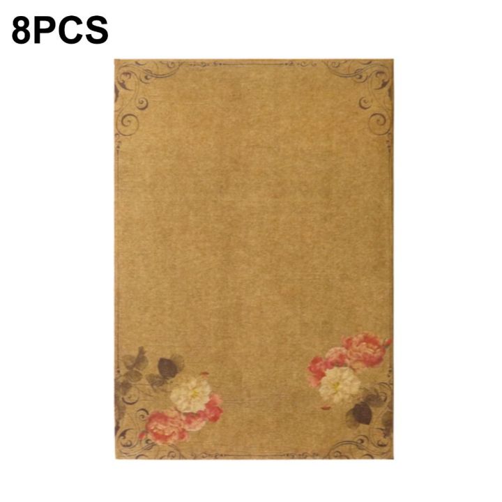 8 Pieces Notes Stationery Paper Kraft Writing Paper Antique Colored Printed Brown Mail Paper A5 Floral patterned Writing Stationery Papers