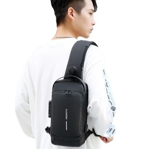 Multifunction Patent Leather Chest Bag ,  Waterproof Men Crossbody Bag Anti-theft Travel Bag Male USB Charging Chest Bag Pack Anti-theft Travel Bag Male USB Charging Chest Bag Pack