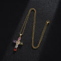 European and American Fashion Cross Pendant Necklace Women's All-Match Copper Plated Real Gold Inlaid Zircon Couple Sweater Chain Accessories.