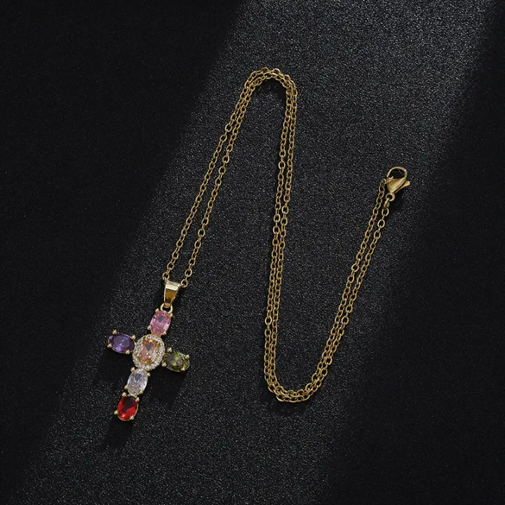 European%20and%20American%20Fashion%20Cross%20Pendant%20Necklace%20Women's%20All-Match%20Copper%20Plated%20Real%20Gold%20Inlaid%20Zircon%20Couple%20Sweater%20Chain%20Accessories%20-%20Image%204