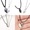 1 Pair Magnetic Couple Cord Necklaces Set with Heart Pendants for Men and Women.